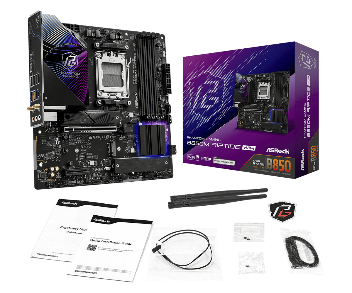 ASROCK PHANTOM GAMING B850M RIPTIDE WIFI DDR5 MOTHERBOARD